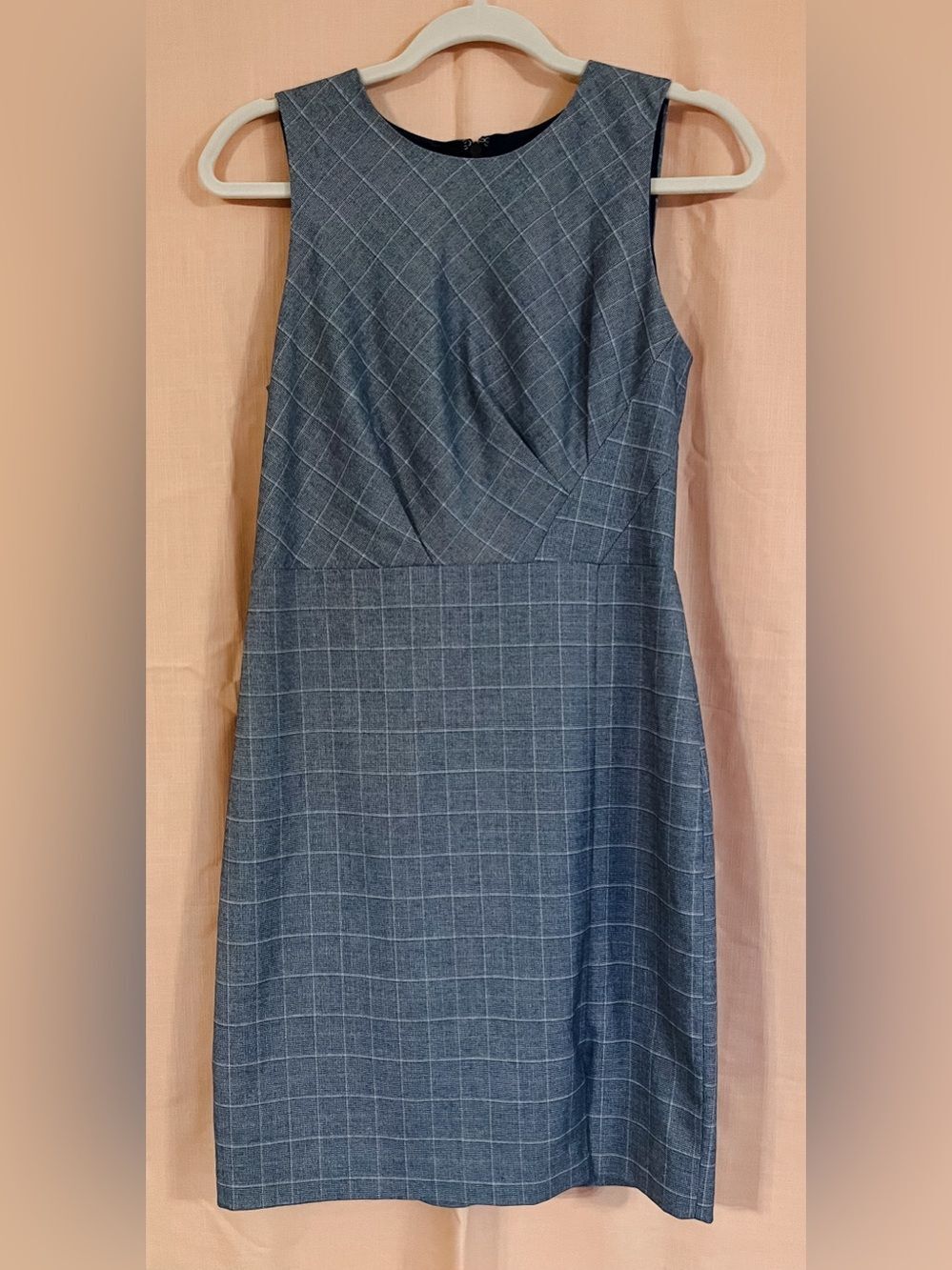 Banana Republic Classic Blue and Gray Plaid Sheath Dress
